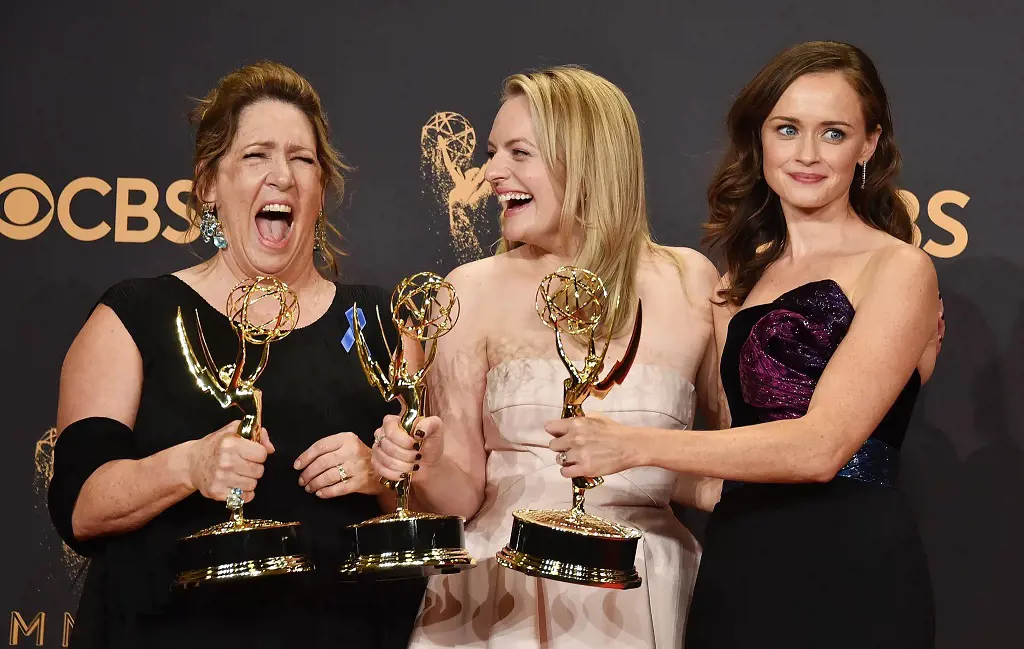 Ann Dowd, Elisabeth Moss, and Alexis Bledel 50 Emmys Moments