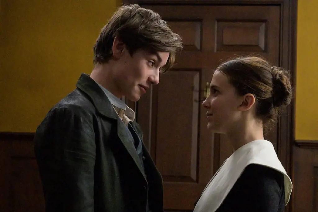 Louis Partridge with his co-star Millie Bobby Brown in a scene from the Netflix film ‘Enola Holmes’. 