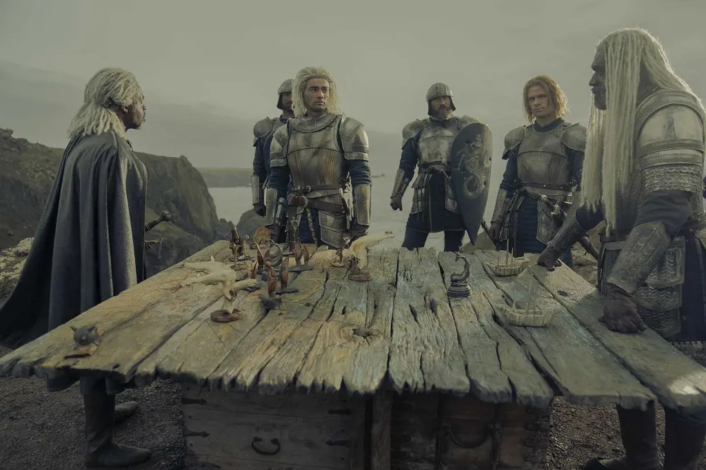 Prince Daemon and Lord Corlys wage war on the Stepstones, with Corlys's son Laenor and brother Vaemond, and Ser Joffrey Lonmouth