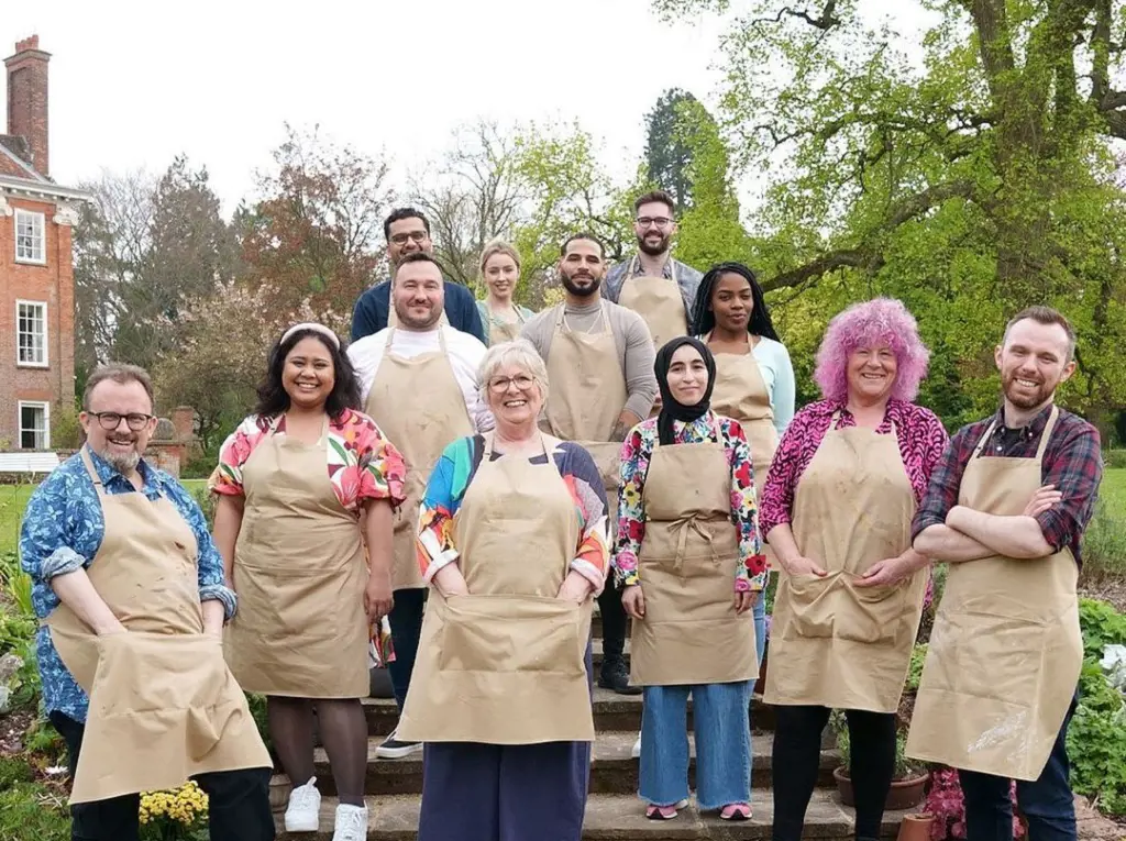 12 contestants in the Great British Bake Off, Abdul, Carole, Dawn, James, Janusz, Kevin, Maisam, Maxy, Rebs, Sandro, Syabira, and Will 