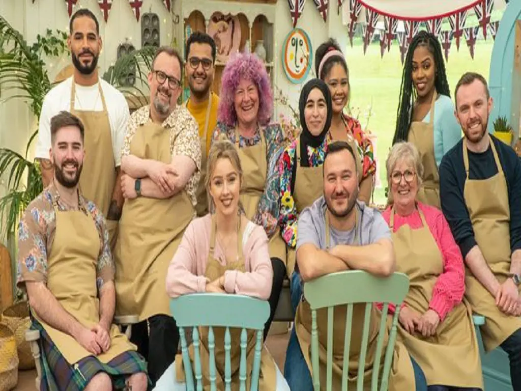 The contestants on Great British Bake Off during a photoshoot.