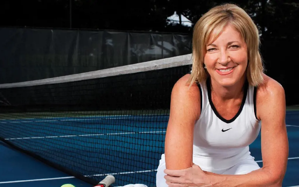 American tennis player, Chris Evert in her court