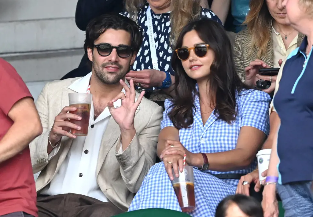 Fabien Frankel and Jenna Coleman spotted together in day 11 of the Wimbledon Tennis Championships at the All England Lawn Tennis and Croquet Club on July 09, 2021 in London, England.