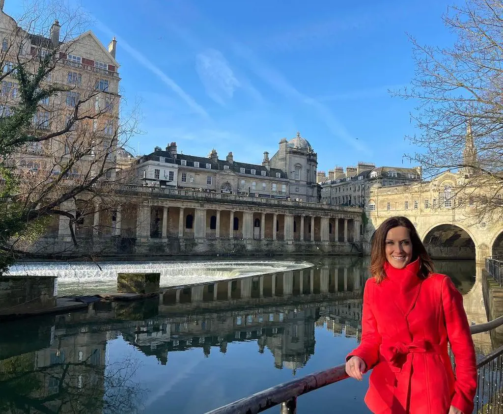 The F1 presenter at Bath, England during one of her trips