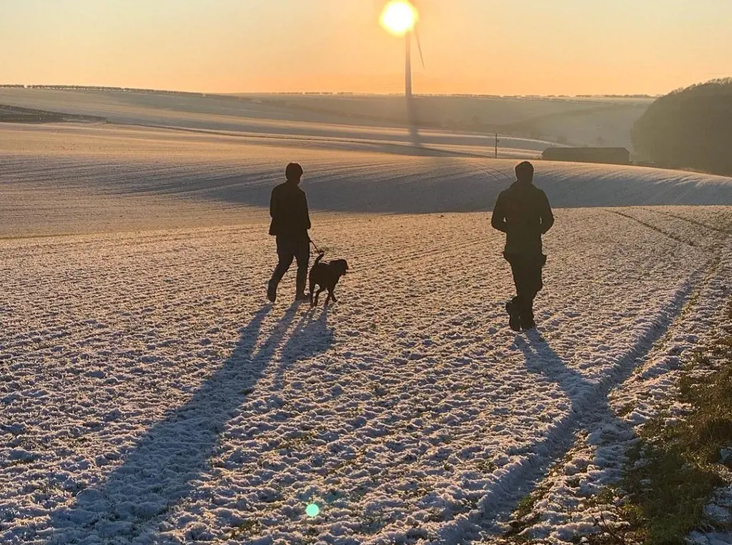 Caroline Hawley with her son Charles and James in a walk on the Wolds