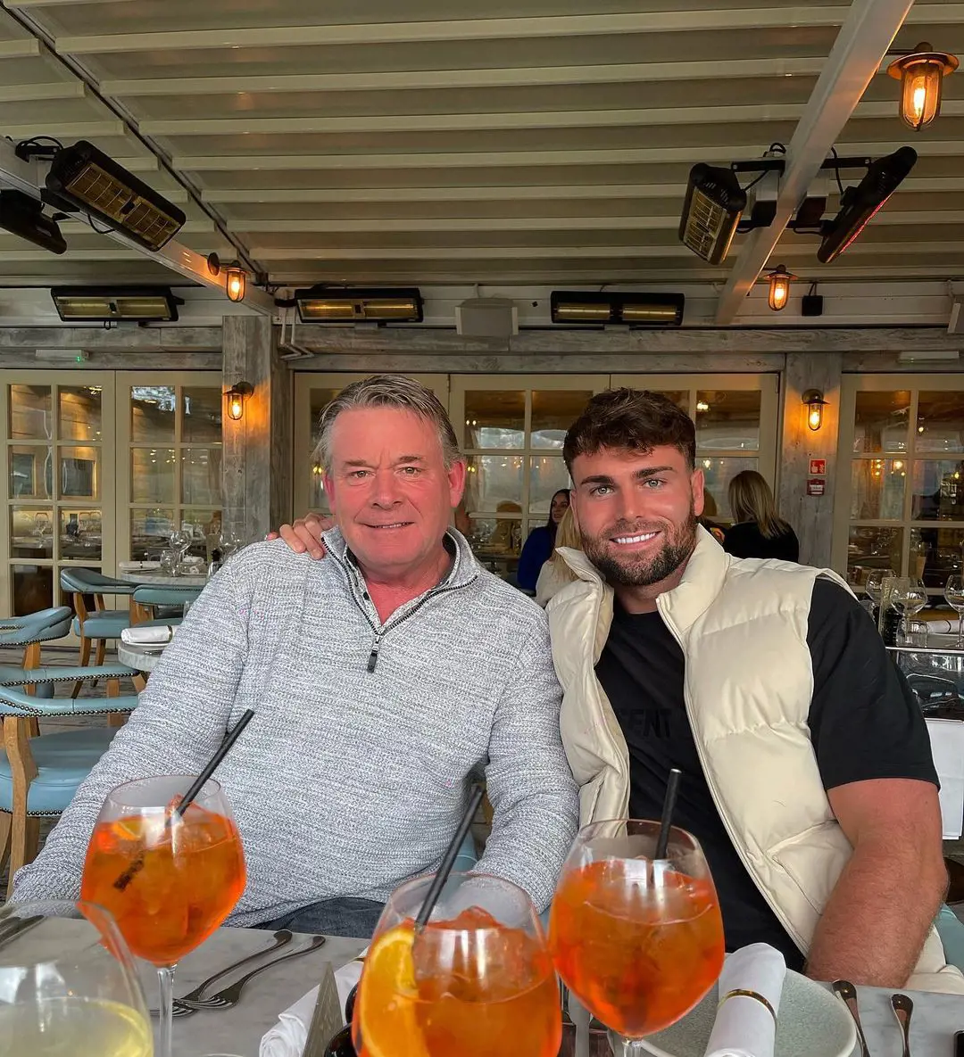 Tom posted a picture with his father Jonathan Clare on October 2022. They visited Luciano by Gino D'Acampo Alderley
