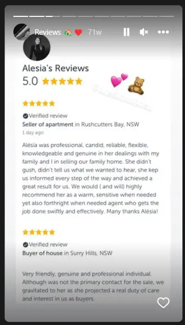 Alesia shared the reviews of her client on her Instagram stories. Most of her clients seems to appreciate her work