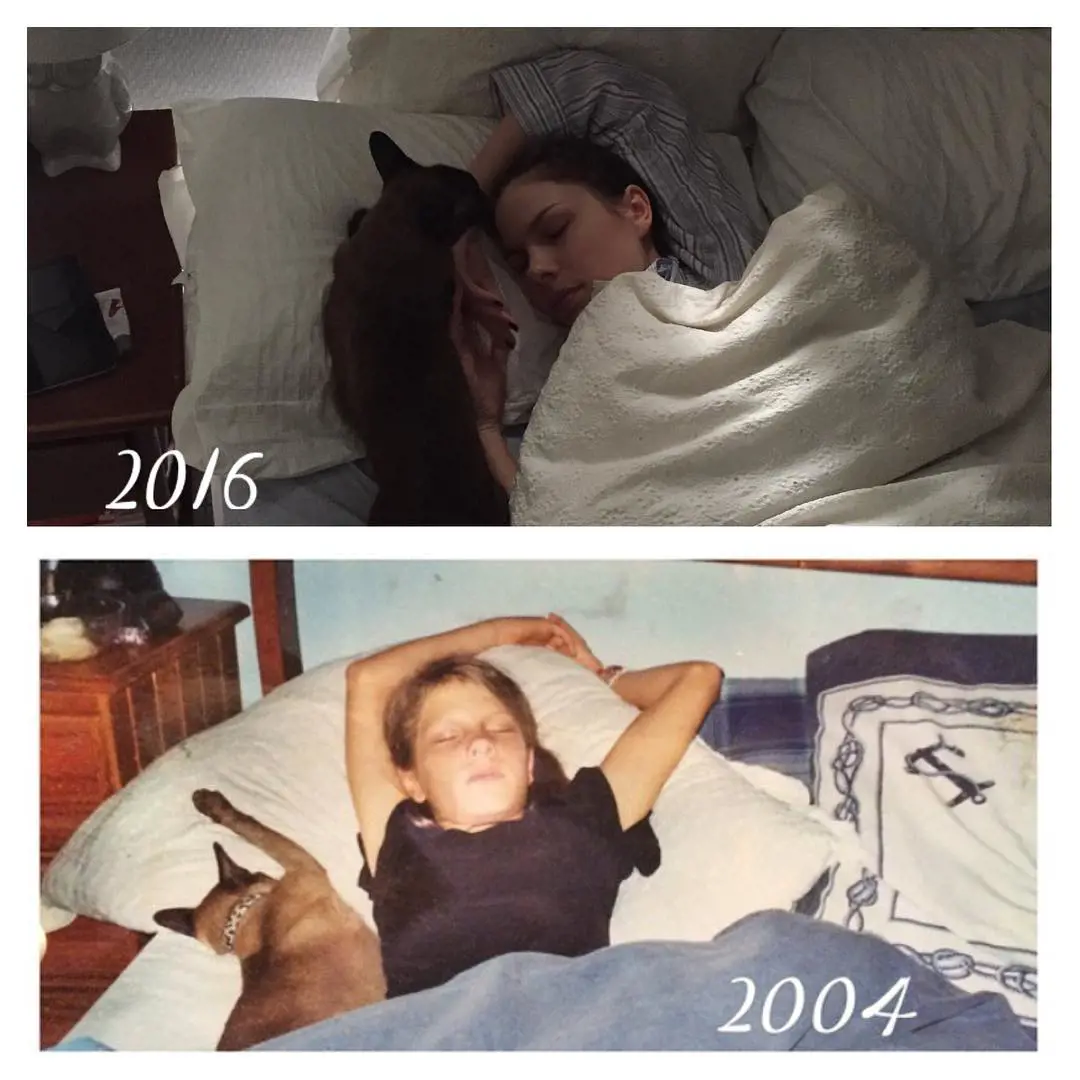 Alesia shared a picture from 2004 and 2016 with her dog and captioned, 