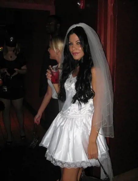 Karen during the shoot of Bridezilla on a cute bridal dress on 2009