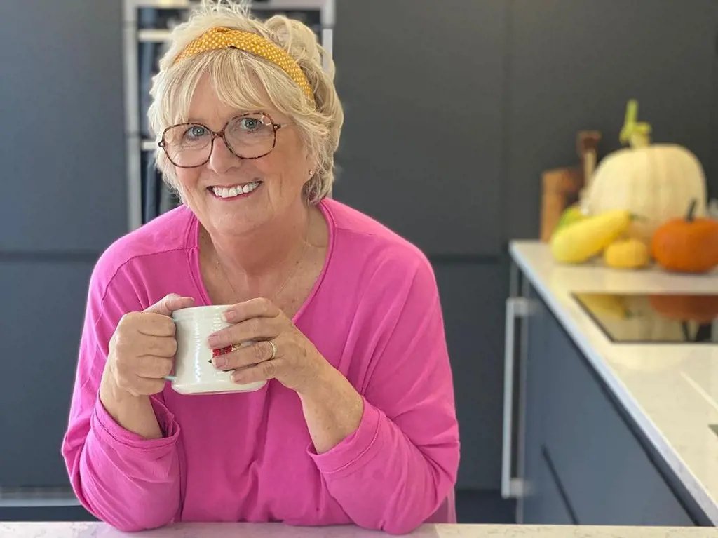  Dawn sipping tea in the Dessert week in Channel 4 Great British Bake Off 2022