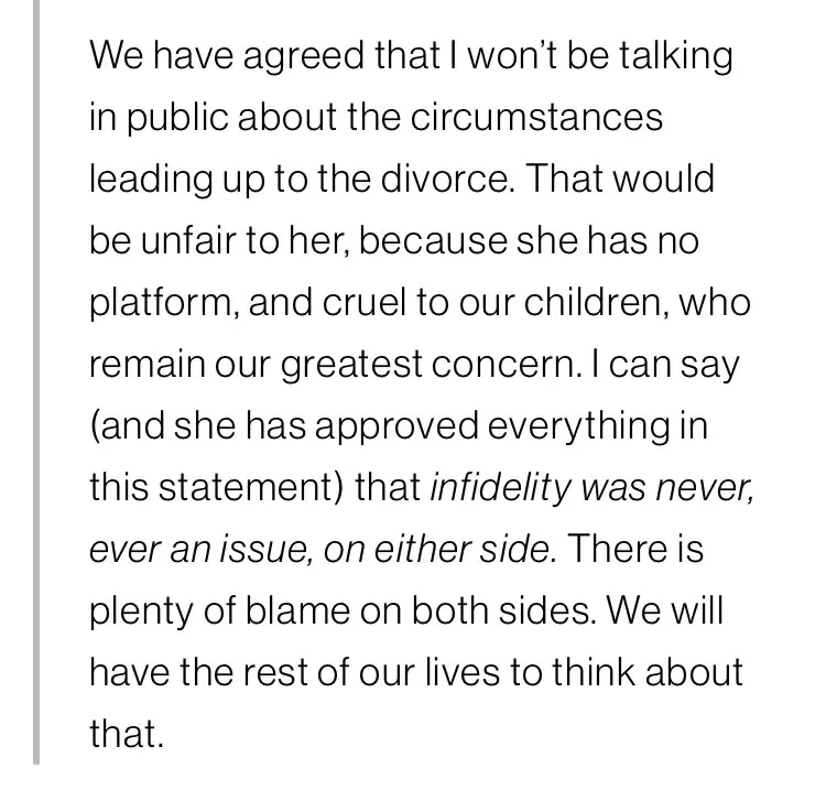 Rod Dreher clarified that infidelity was not the issue for divorce