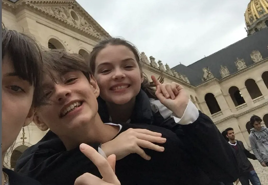 Issie Partridge post selfies with her brother Louis and sister Millie in Paris, France. 