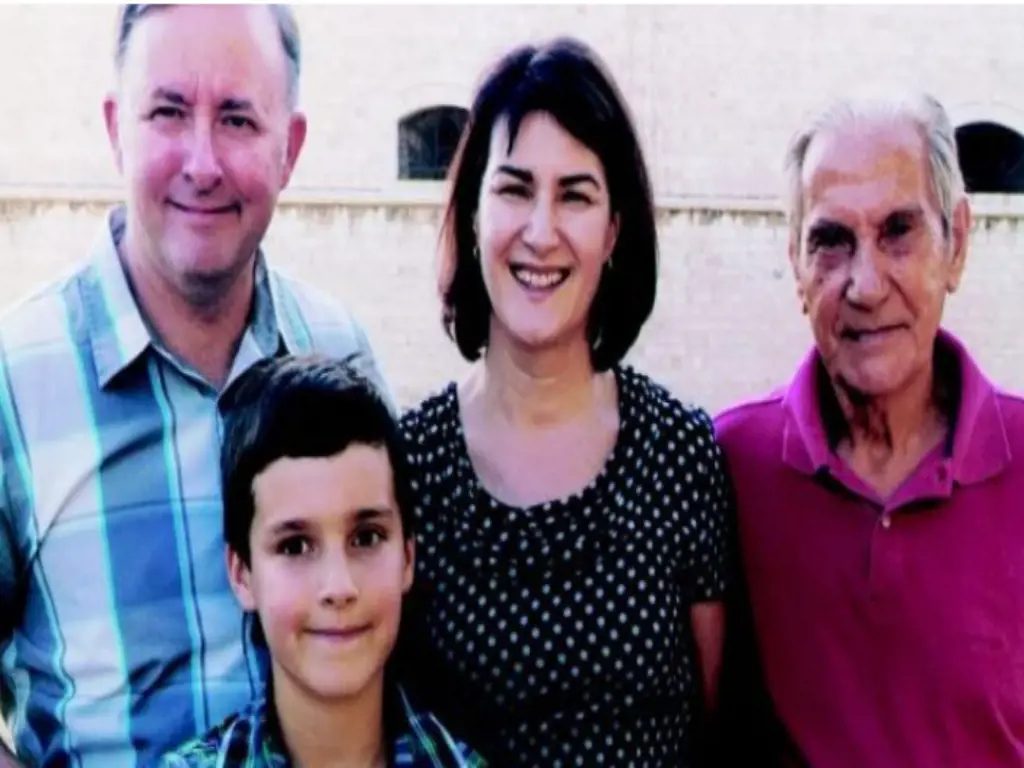 Anthony Albanese (left),  wife Carmel Tebbutt (centre), father Carlo (right), and son Nathan (front).