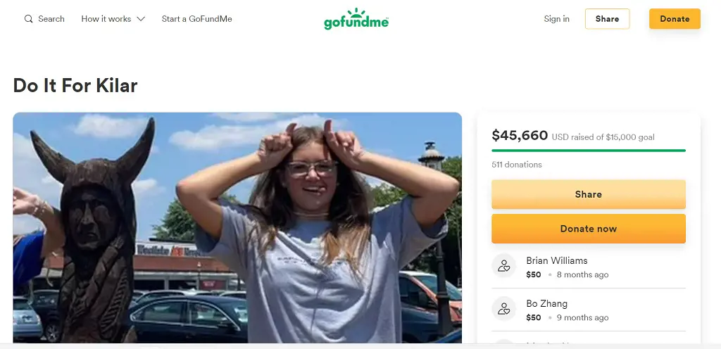 GoFundMe was set up for Kilar Gillispie Family