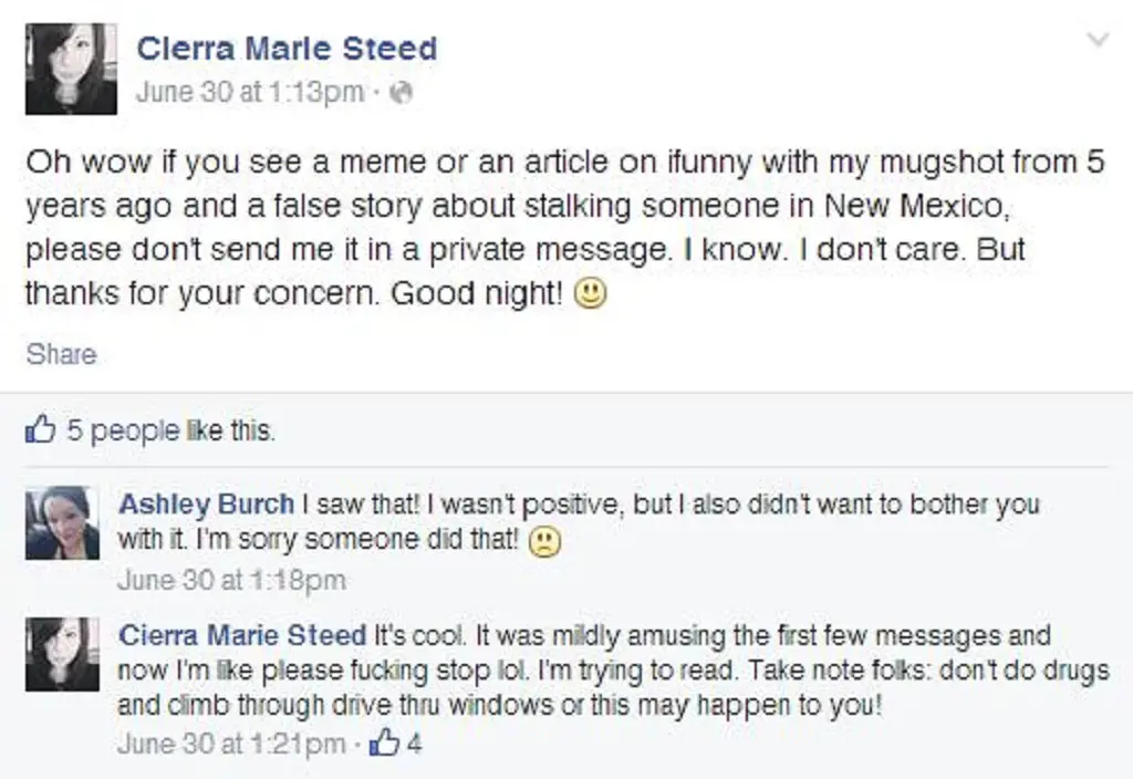 Ciera Steed, clarifying the news of her being Linda Murphy