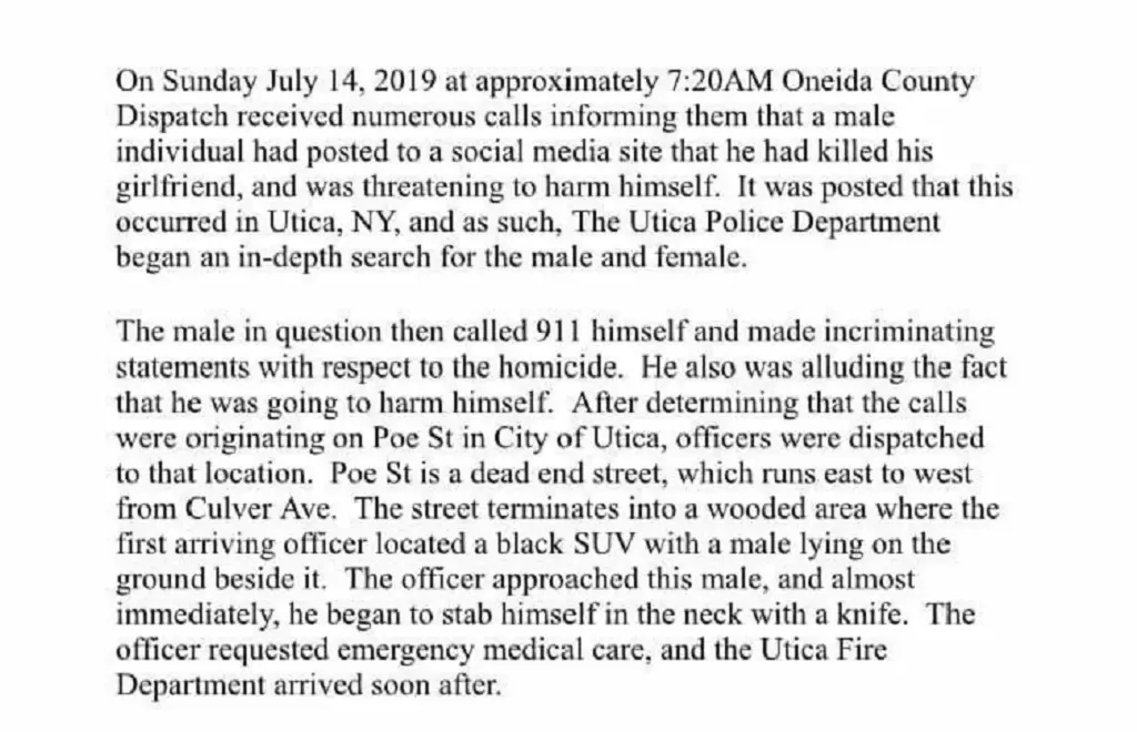 The report of Bianca Devins murder news by the City of Utica, department of safety.