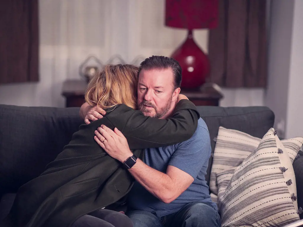Ricky Gervais playing Tony Johnson and Kerry Godliman playing Lisa Johnson in After Life