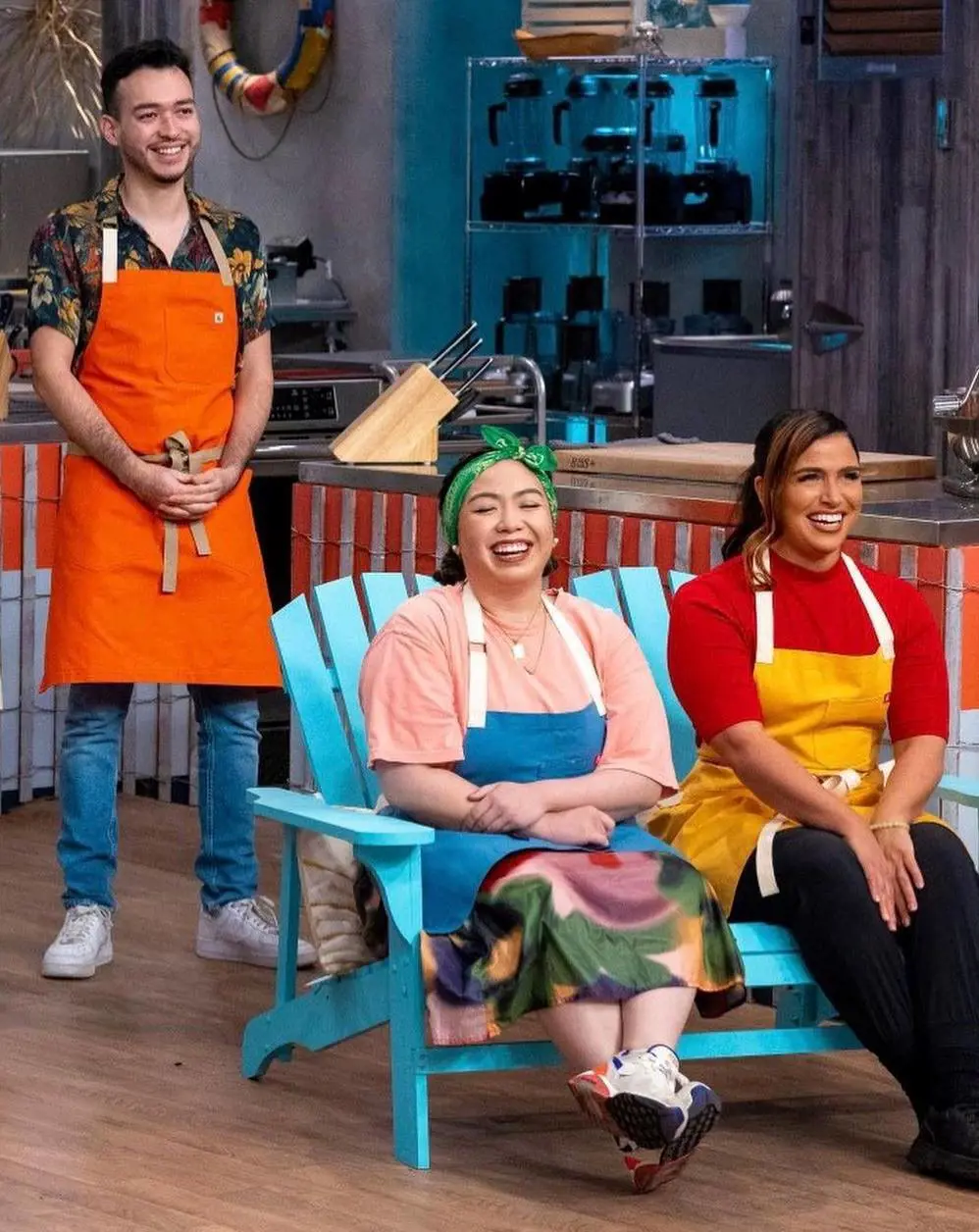 The picture showing (from left) Carlos, Alyssa, and Zoe from Summer Baking Championship Episode 2