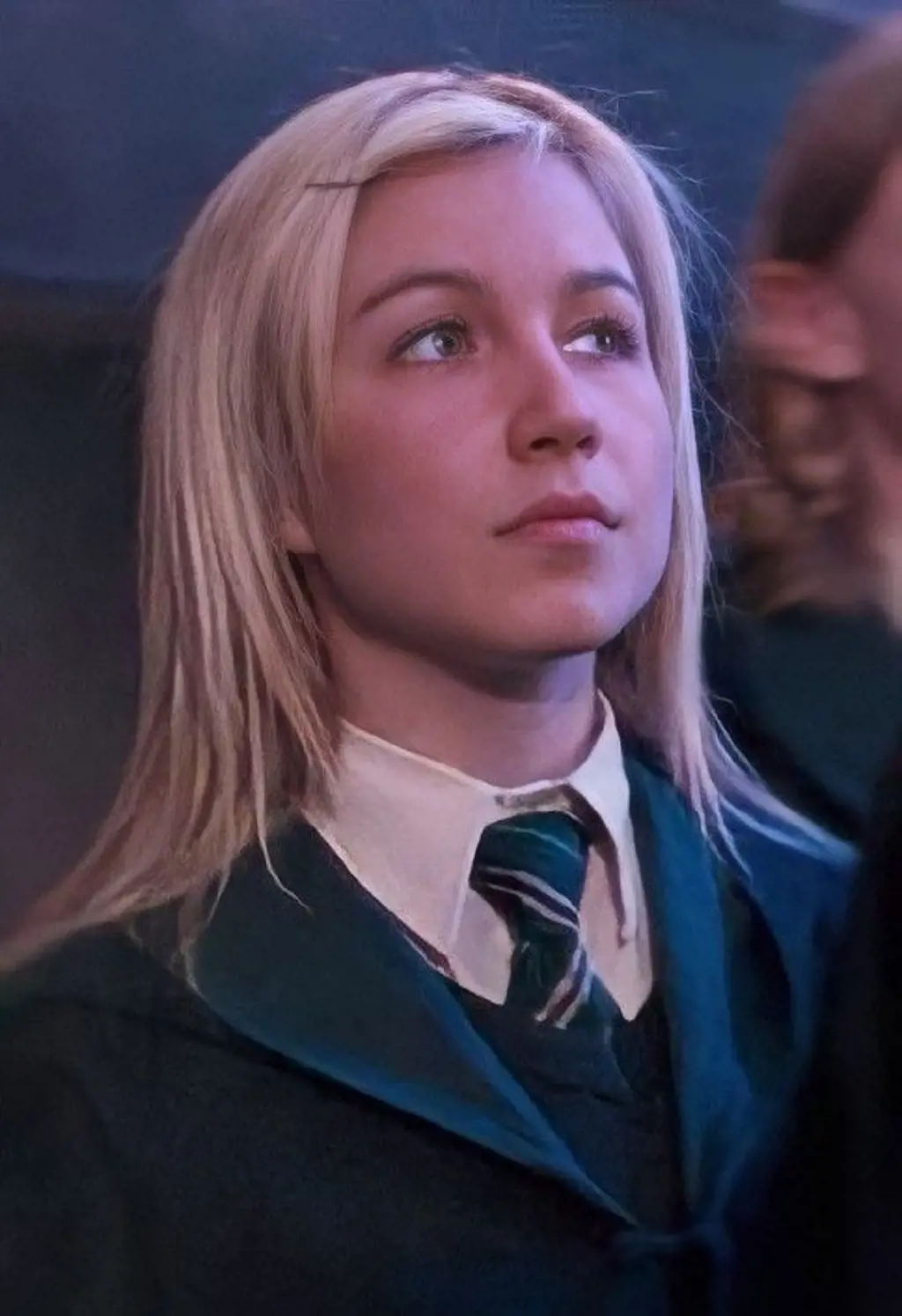 Daphne is a Slytherin student at Hogwarts in Harry's year