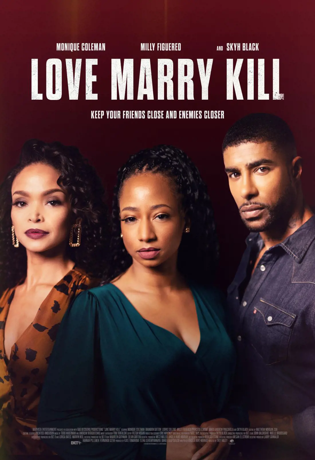 BET Studios original thriller “Love Marry Kill” (2023), starring Monique Coleman, Milly Figuereo, and Skyh Alvester