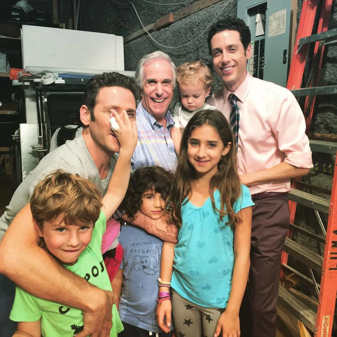 Mark and his children during the set of series Royal Pain