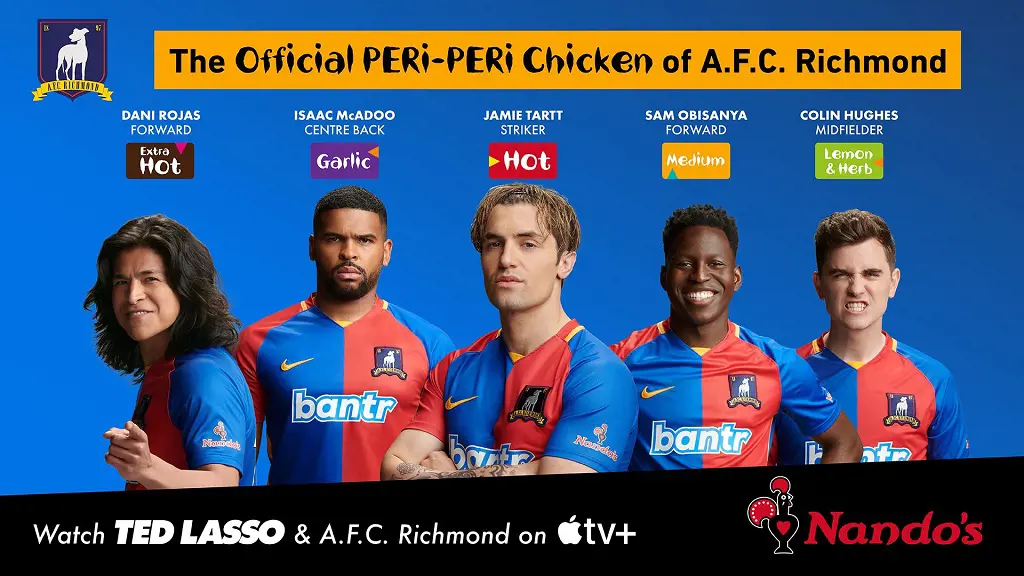Nando's is the new local official sponsor in AFC Richmond staring from March 15, 2023. The restaurant was decorated with a Ted Lasso theme. 